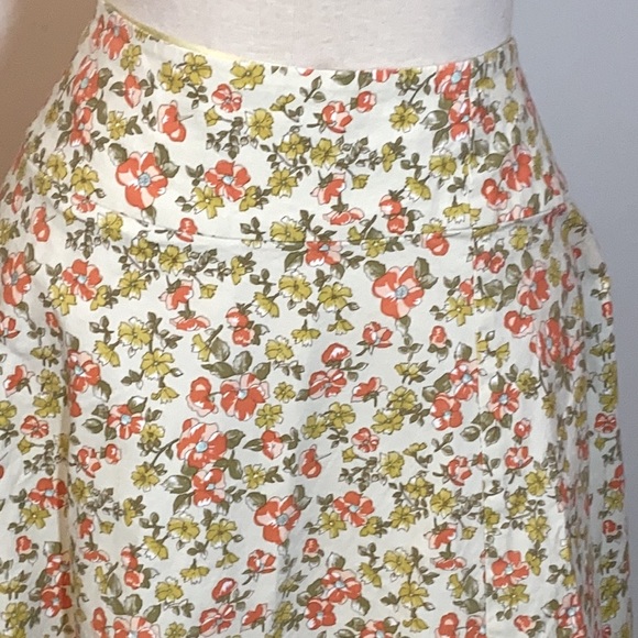 Wet Seal BoHo floral tea skirt Medium tiny floral orange cream green midi retro - Picture 2 of 5